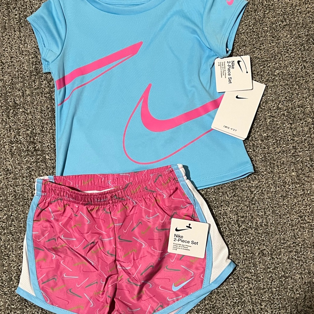 Nike Girls New Blue and Pink Shirt and Shorts Set